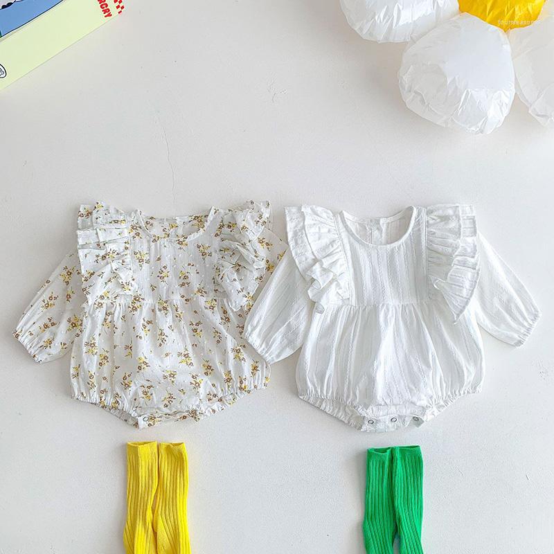 

Rompers 2023 Autumn Baby Girls Clothes Ruffle Bodysuits Infant Korean Style Clothing Long Sleeve Bodysuit, White