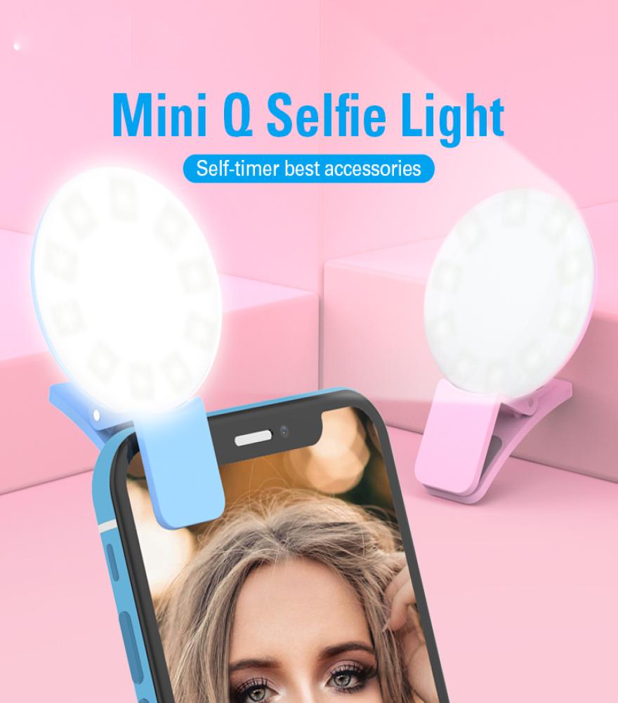 

Coloful Mini Q Selfie Ring Light Portable Flash LED USB Clip Mobile Phone For Night Pography Fill Light For iPhone Samsung8266404