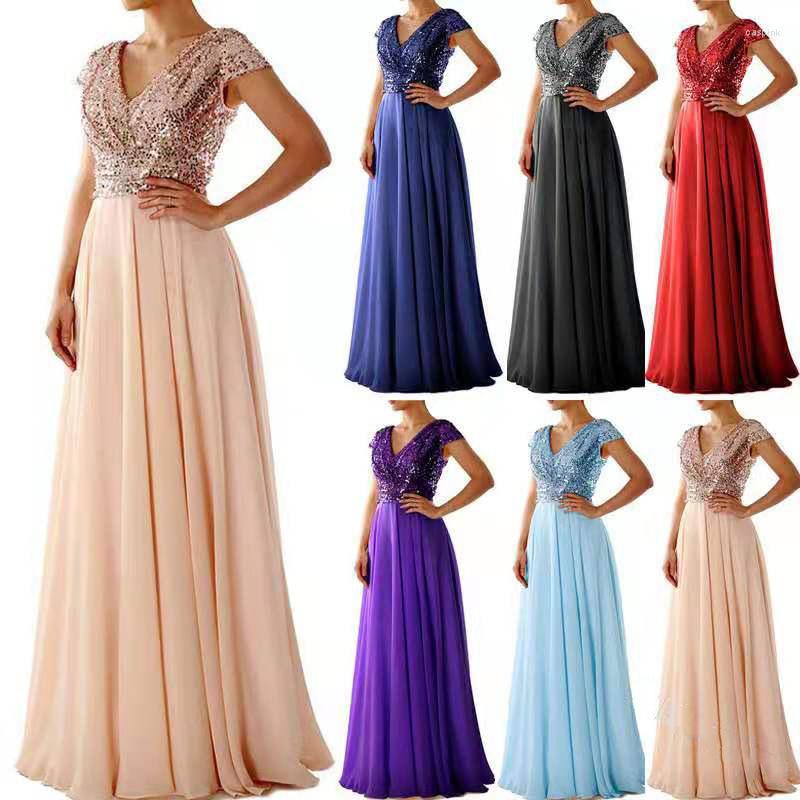 

Casual Dresses V Neck Gold Sequined Evening Party Dress Maxi Floor Length Elegant Summer Sequin Gown Night Club