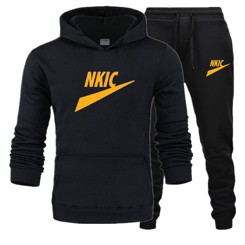 

New Men's fashion Tracksuits Casual Autumn New Hoodies Pants Tracksuit Sportswear Long Hooded with Sweatshirts Set Male Clothes Plus Size, White 2