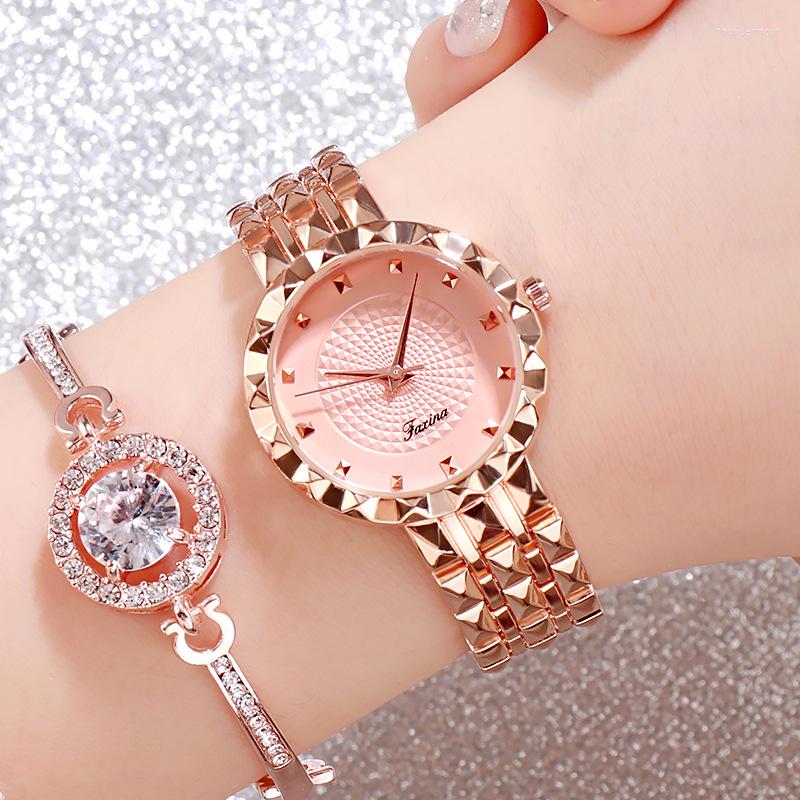 

Wristwatches Fashion 2pcs Set Women Watches Luxury Magnet Buckle Flower Rhinestone Watch Ladies Quartz Wrist Bracelet Reloj A3743