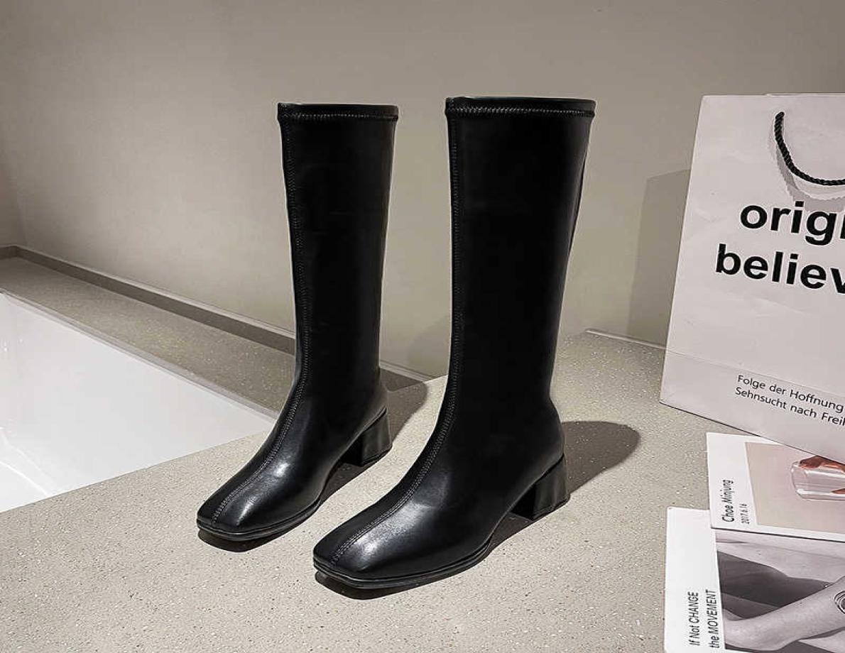 

Boots Cream White Black Kaki Women Knee High Bootspu Leather Be Toe Ladies Long Boots Short Plush Women Winter Boots 2022 Wild J225132214