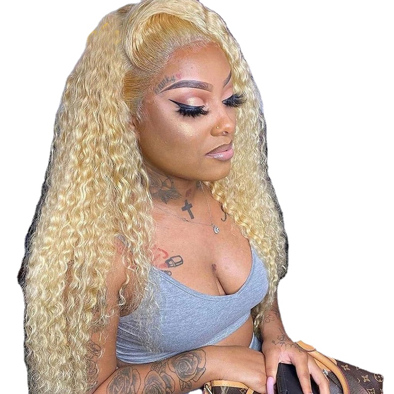 

Brazilian 613 Kinky Curly Wig 13x4 Blonde Lace Front Wig Human Hair Remy Blonde 613 HD Transparent Frontal Wig Pre Plucked 180%, 13x4 lace front wig