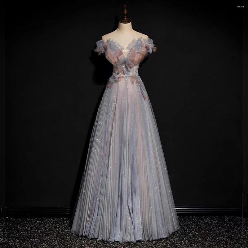 

Runway Dresses Blue Pink Celebrity V-Neck A-Line Off The Shoulder Lace Up Beading Sequin Formal Evening Party Prom Bridesmaid Gown 2023, Photo color