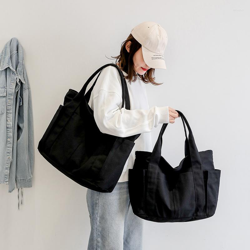 

Shoulder Bags Trend Canvas Casual Shopper Solid Travel School Shopping Women's Tote Bag Large Capacity Handbags For Women