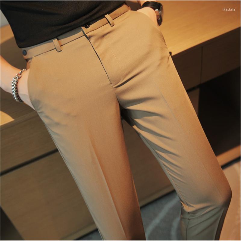 

Men's Suits Summer Solid Simple All Match Suit Pants Waist Adjustable Slim Business Formal Social Wedding Dress Men's Casual Trousers, Black