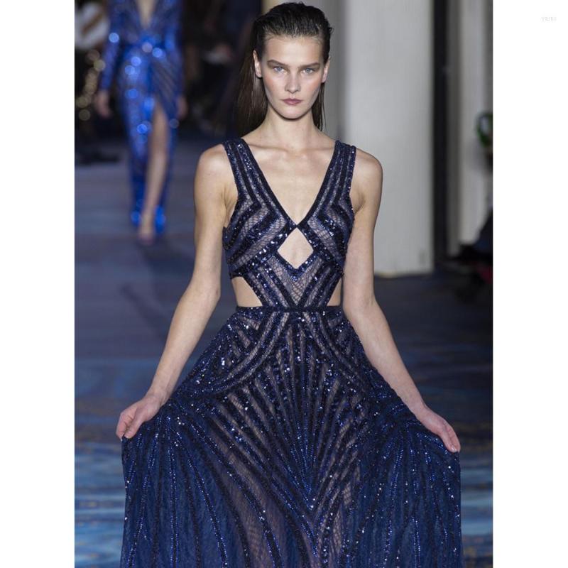 

Casual Dresses Women Luxury Blue Sequined Maxi Long Evening Party Dress Female Sexy Cut Out Gillter Birthday Cocktail Celebrity