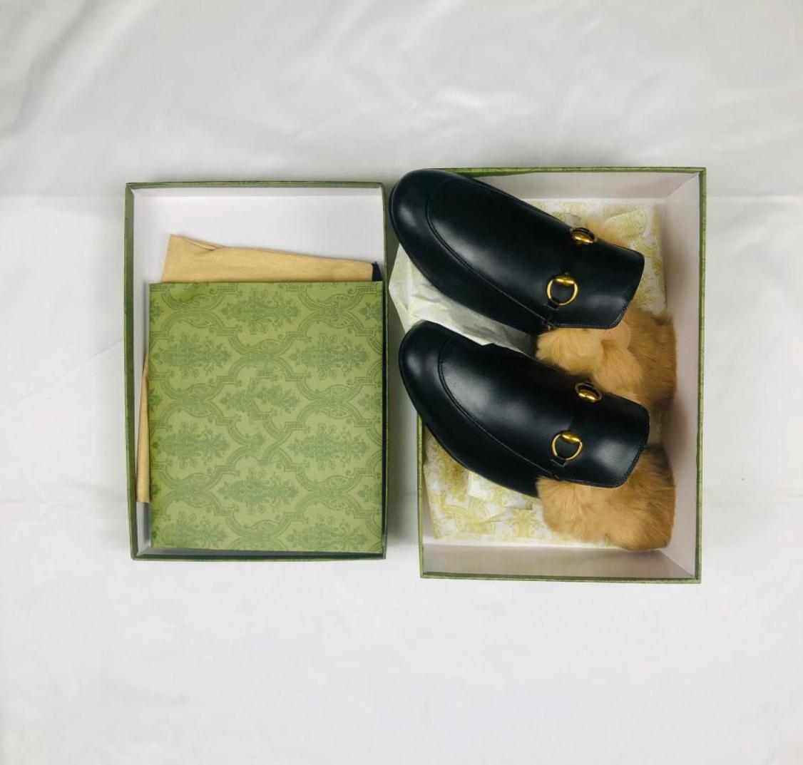 

2022 designer winter men women fur slippers Princeton Loafers Warm Wool slides male Half slipper with authentic soft cowhide Flat 5636073, Pink