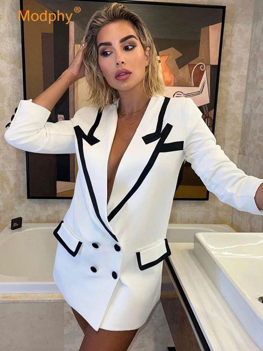 

Pants New Casual Women Elegant Blazer Party Office Lady Jacket Coat Double Breasted Korea Spring Autumn Outerwear Female Chic Vestidos, White