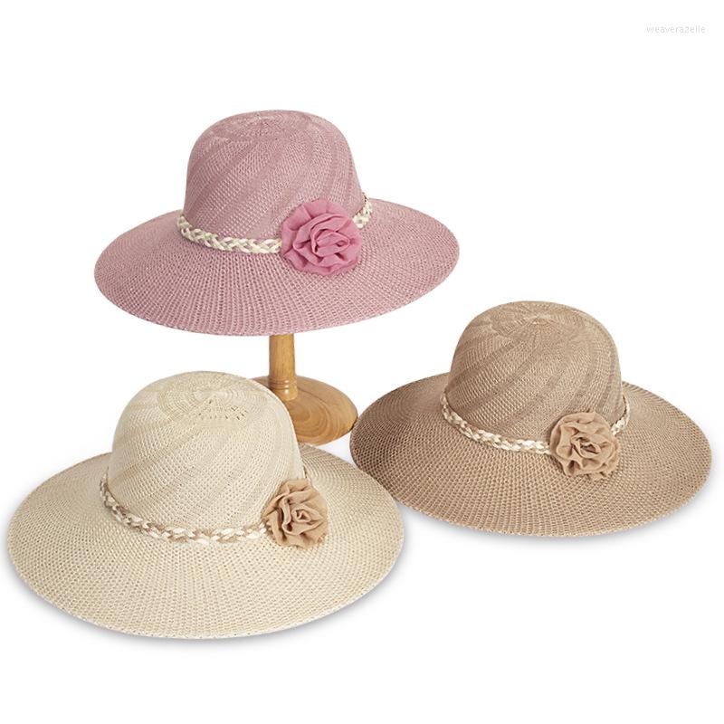 

Wide Brim Hats Summer Ladies Sun Protection Flower Hollow Out Breathable Round Top Outdoor Beach Women Cap Bucket Straw Hat, Khaki