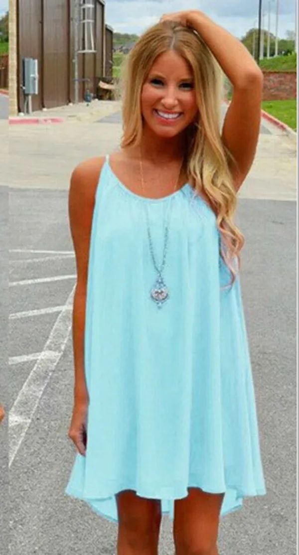 Fashion summer casual sleeveless evening party backless beachwear sexy women`s mini dress lady plus size chiffon dress