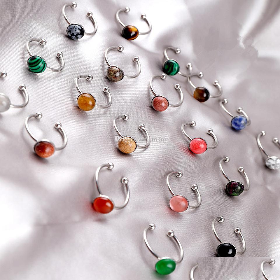 

Cluster Rings Open Style Stainless Steel Stone Crystal Ring Blue Red Black Agates Quartz Tail Finger Party Jewelry Lover Wom Dhqds