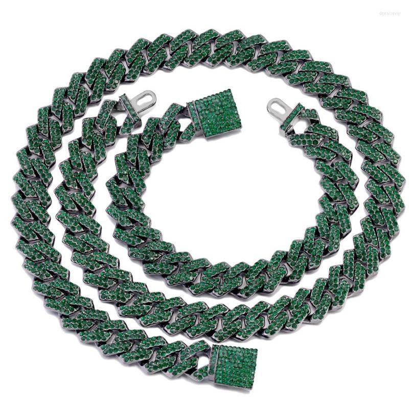 

Chains Punk Green Crystal Miami Cuban Link Chain Necklace For Men Women 14MM Gun Black Rhombus Necklaces Iced Out Jewelry