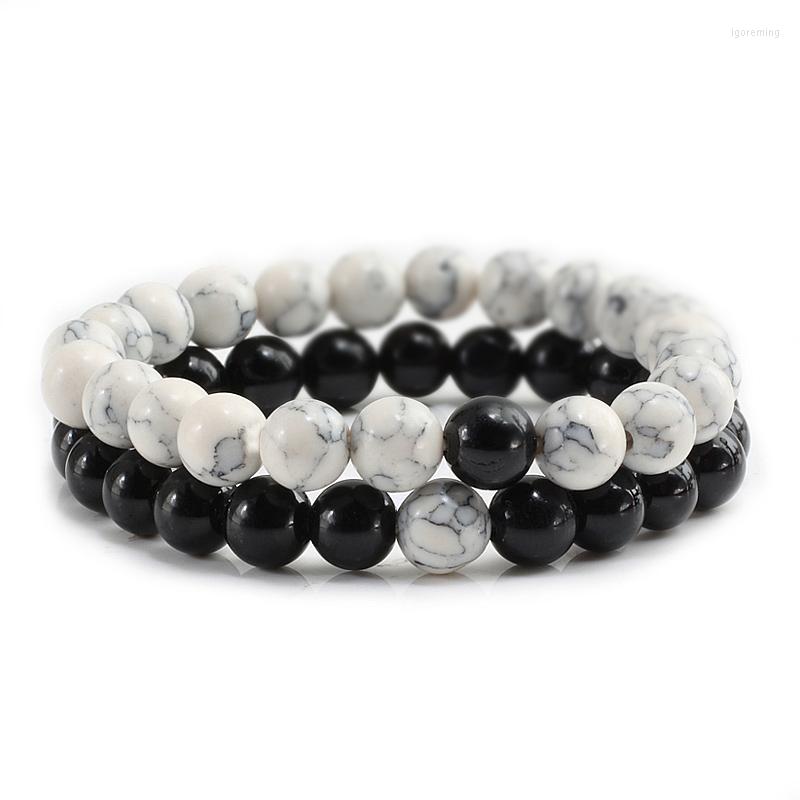 

Strand 2pcs/Set Couples Distance Bracelet Charm Natural Stone Yin Yang Buddha &Bangles Men Women Elastic Jewelry Gift