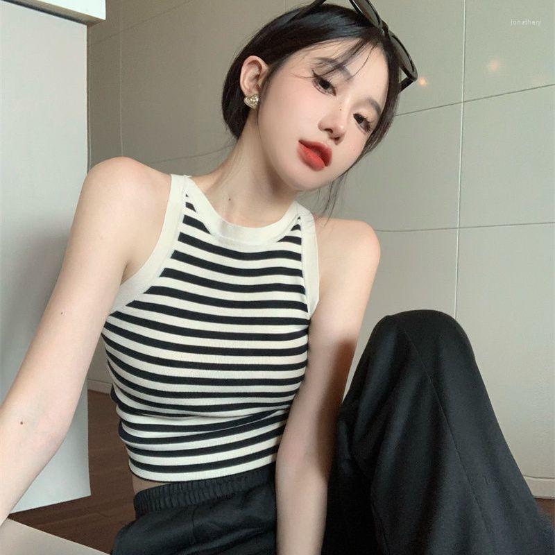 

Women's Tanks Striped Tops Women Summer 2023 Short Design High Street Tank Top, Black