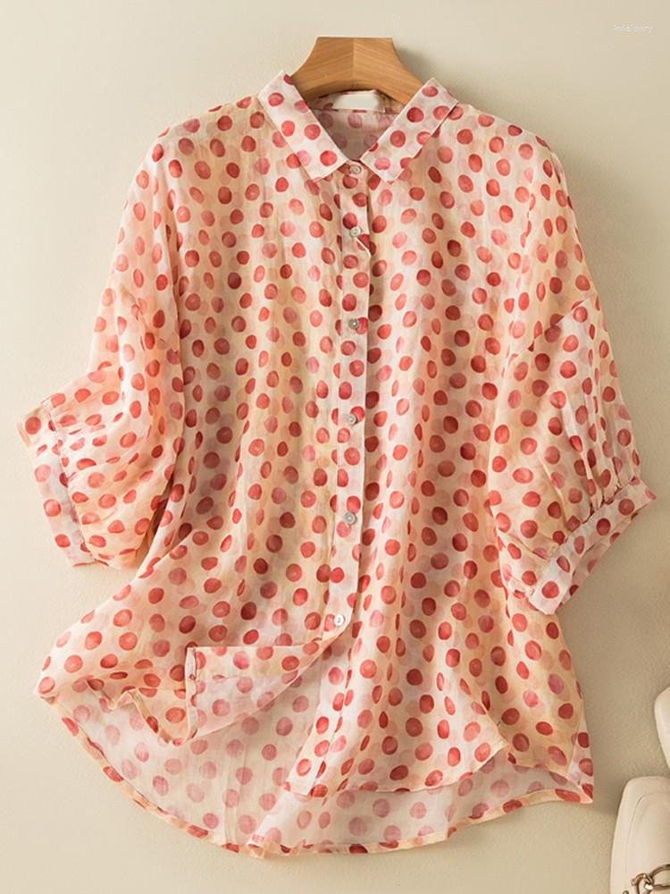 

Women's Blouses Women Summer Casual Shirts Arrival 2023 Vintage Style Polka Dot Print Loose Comfortable Female Hlaf Sleeve Tops Shirt B1931, Red