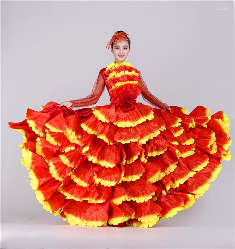 

Stage Wear Women's Flamenco Dress Spanish Jewish Gypsy Large Skirt Retro Elegant Wedding Party Dresses Modern Petal Ruffled Floral, Mh180degree