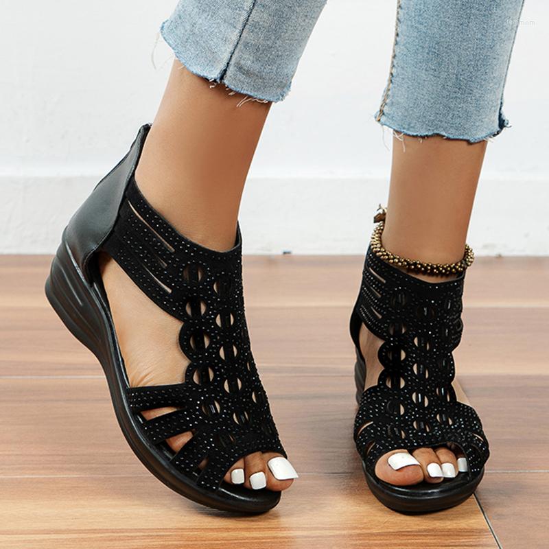 

Sandals Summer Rome Platform Wedges Women 2023 Brand Fashion Shoes Mid Heels Slides Casual Dress Designer Mujer Zapatillas, Black
