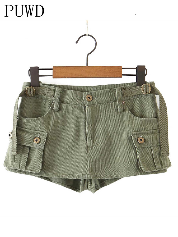 

Women's Shorts PUWD Cool Girls High Waist Soft Cotton Shorts Summer Fashion Ladies Casual Pocket Straight Shorts Women Chic Bottoms 230420, Green