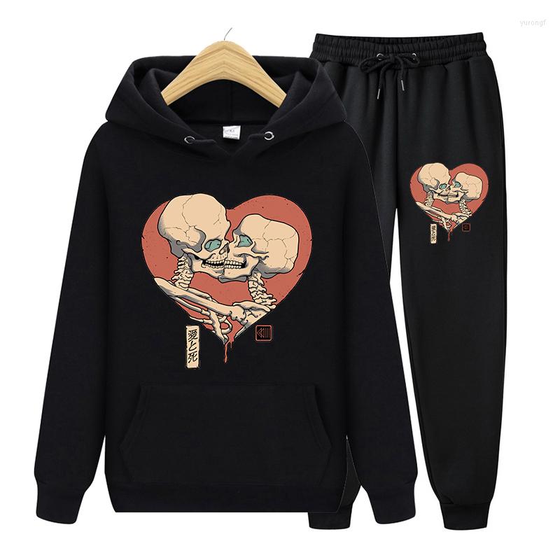

Women's Two Piece Pants Autumn Oversize Set Femme Skeleton Print Long Sleeve Top Hoodie Sweatshirt Sweatpants Women Jogging Hoodies, 31356