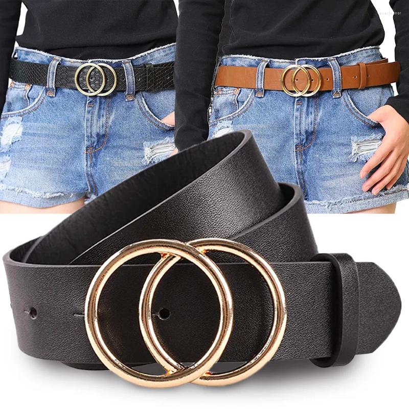 

Belts Buckle Ring Women Belt Waist PU Leather Metal For Ladies Girls Casual Dress Jeans Wild Waistband, White
