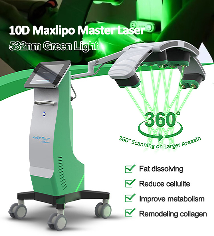 

532NM 10D Rotating Painless maxlipo Master Slimming Beauty Machine diode laser for cellulite removal green light lllt therapy fat loss
