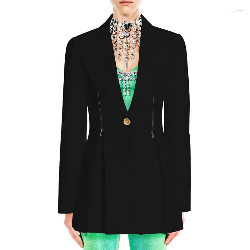 

Women' Suits French Style Casual Waist Slim Women' Blazer Autumn V-neck Long Sleeve Zipper Split Closing Coats, Black