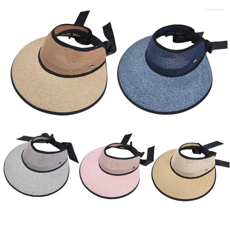 

Wide Brim Hats 2XPC Summer For Sun Visor Straw Woven Cap Beach Sunscreen Women Ladies Foldable, Navy