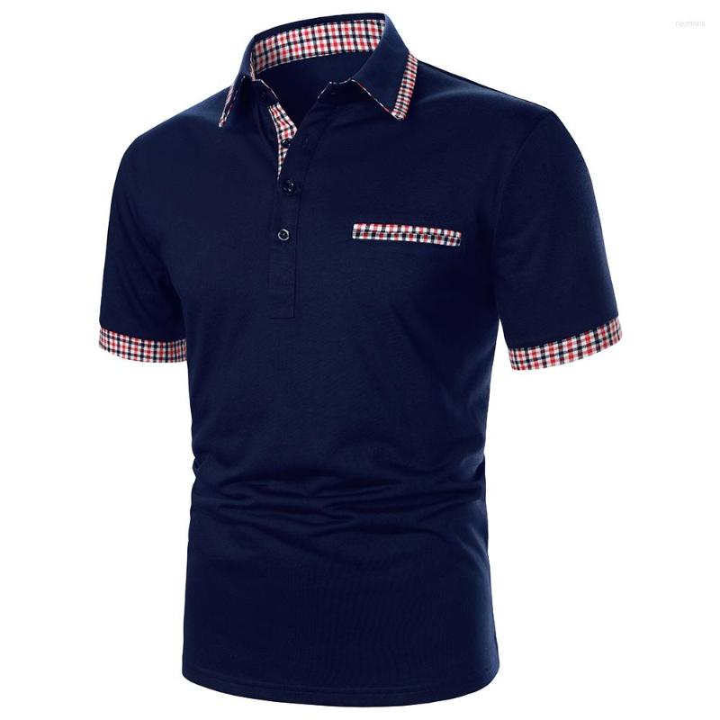 

Men' T Shirts Men Polo Shirt Short Sleeve Tops Plaid Matching Design Business Wear Clothing Casual Fashion Streetwear Lapel Top, Blue