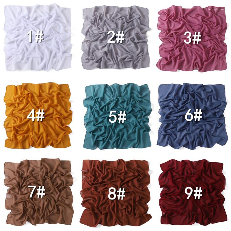 

Scarves 1 Pcs Plain Solid Square Bubble Chiffon Instant Hijab Caps Lady Beach Neck Shawls Bufandas Muslim Wrap Headband 90 90Cm