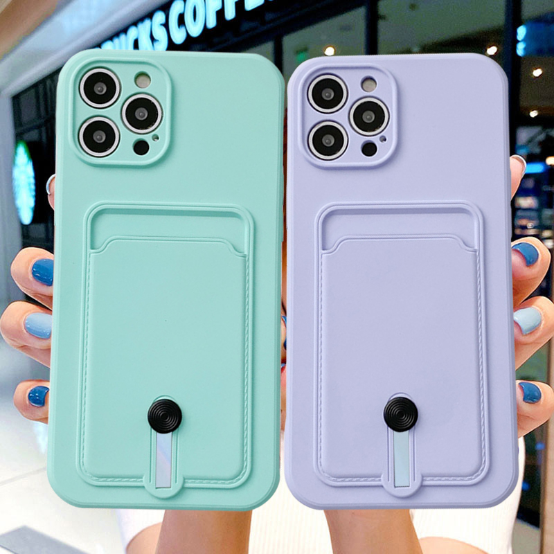 

New Candy Color Wallet Card Case For iPhone 13 11 12 14 Pro Max XR XS Max 7 8 Plus X SE2020 Soft Silicone Shockproof Cover Coque