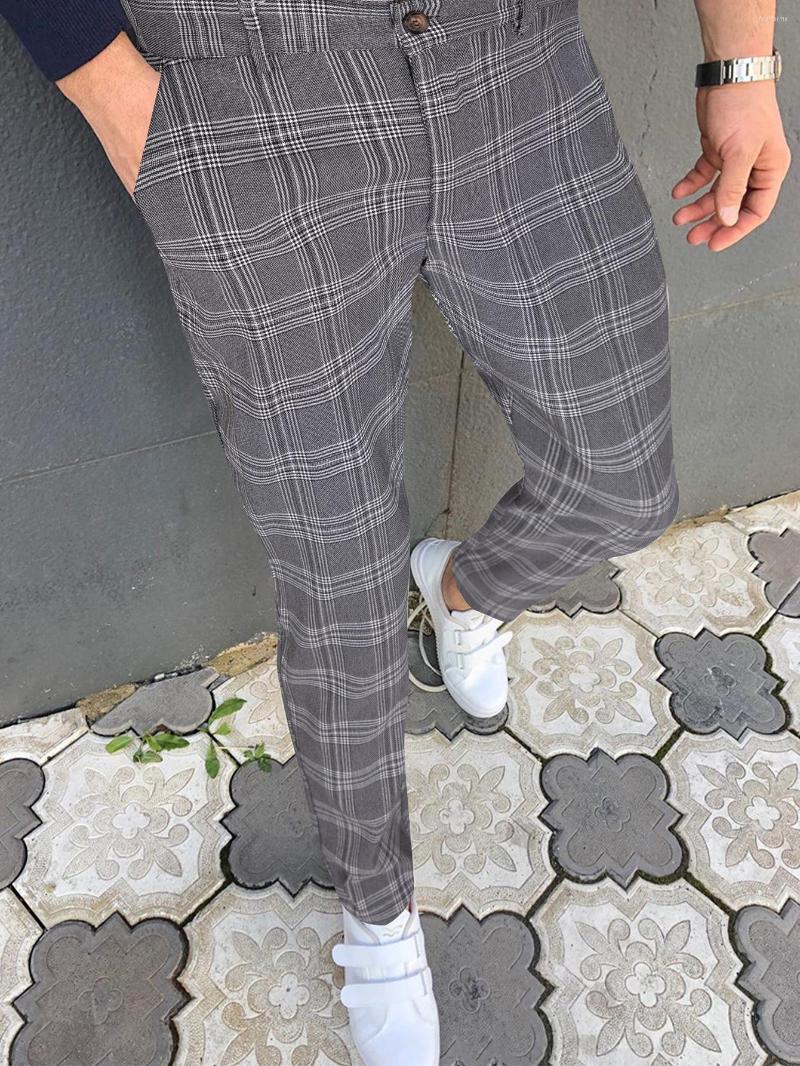 

Men's Pants Casual Men's Plaid Print 2023 Spring Autumn Men Slim Trousers Fashion Business Pencil Street Wear Clothing, Gray plaid