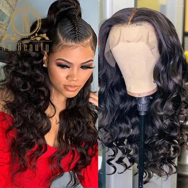

Lace Frontal HD Transparent Wigs For Women Human Hair Loose Body Wave High Ponytail 13x6 PrePlucked Nabeauty 150%, 4x4 lace