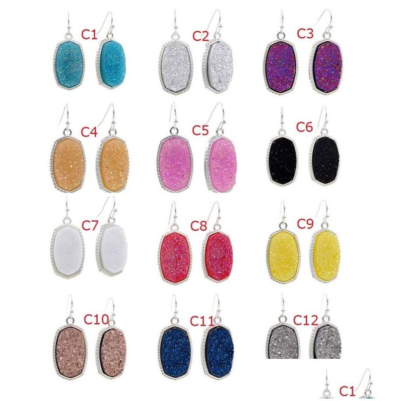 

Dangle Chandelier Resin Hexagon Druzy Drusy Earrings Designer Oval Fashion Sier Plated For Women Jewelry Party Festival Gi Dhkss