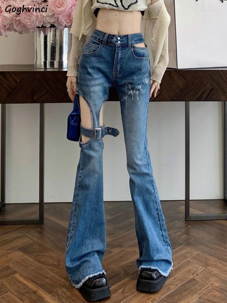 

Women's Jeans Y2k Flare Women Hollow Out Vintage Ins Chic High Waist Sexy Girl Fashion Hipster Aesthetic Designer Skinny 2023 Autumn, Blue