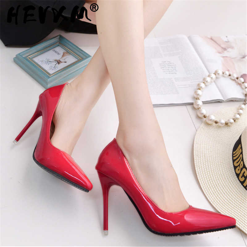 

Sandals New 10cm Nude Color Pointed High Heels Stiletto Shallow Mouth Sexy Black Patent Leather Work Shoes Women's 230417, Red 4 cm