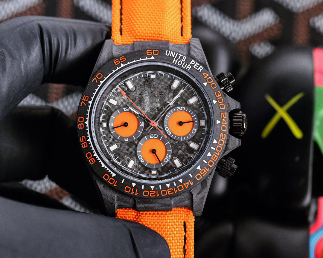 

Carbon fiber watch for men Automatic Mechanical Luminous multifunctional Dial Waterproof nylon fabric Strap Watches 40mm Relojes para hombres, Box set