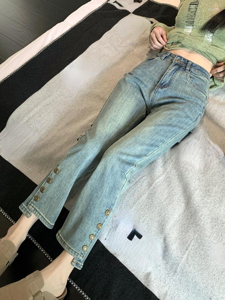 

Women' Jeans High Waist Vintage Women Solid Korean Style Y2K Straight Pants Ladies Chic Button Ankle Length Causal Denim 2023, Black