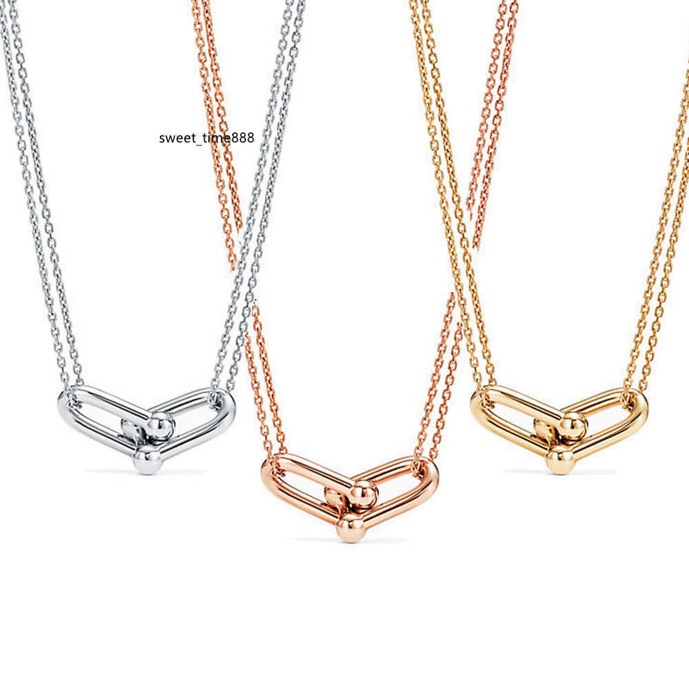 

Memnon Jewelry 925 Sterling Silver Double Link Necklaces For Women U-shaped Pendant Necklace With Rose Gold Color Wholesale