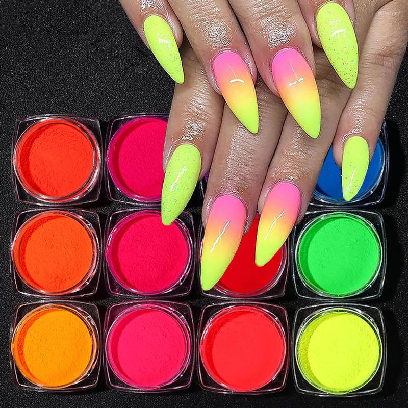

Nail Glitter 1Box Neon Powder Fluorescent Rubbing Pigment Sequins Art Gradient Chrome Dust Summer Manicure Decor NLYE01-13