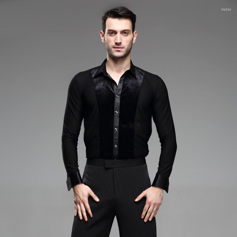 

Stage Wear Black Ballroom Dance Shirt Mens Latin Shirts Men's Costumes Top Dancewear, 1021