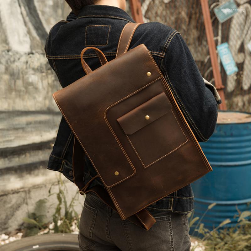 

Backpack Handmade Personality Leather Men's Motorcycle Trend British Leisure Travel Bag Computer