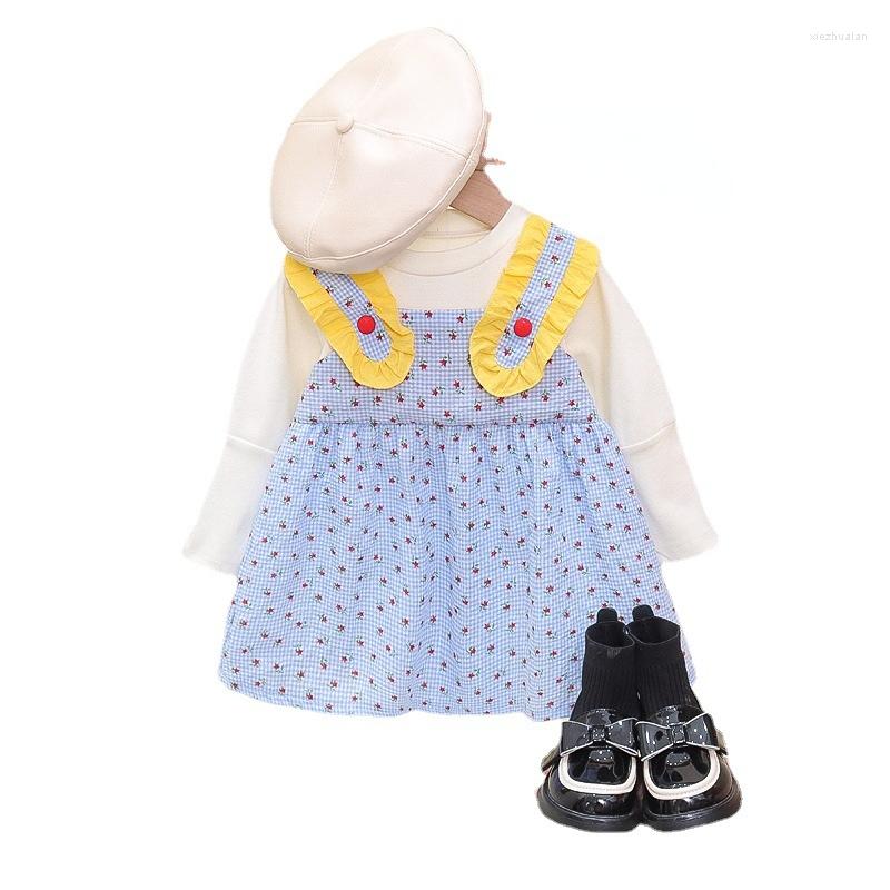 

Girl Dresses Kids Spring Autumn 1-4 Years Cute Clothes False 2 Pc Suspender Dot Toddler Birthday Gift, Blue