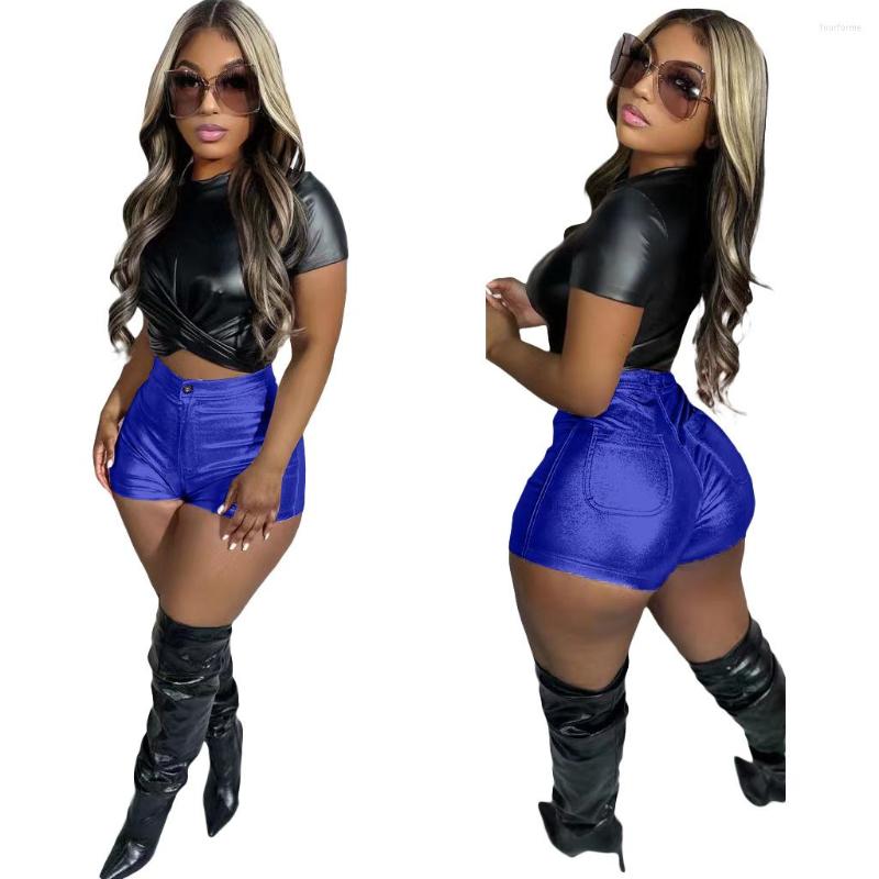 

Women' Shorts Summer Women' Sexy Slim Candy Color Splash Proof PU, Blue