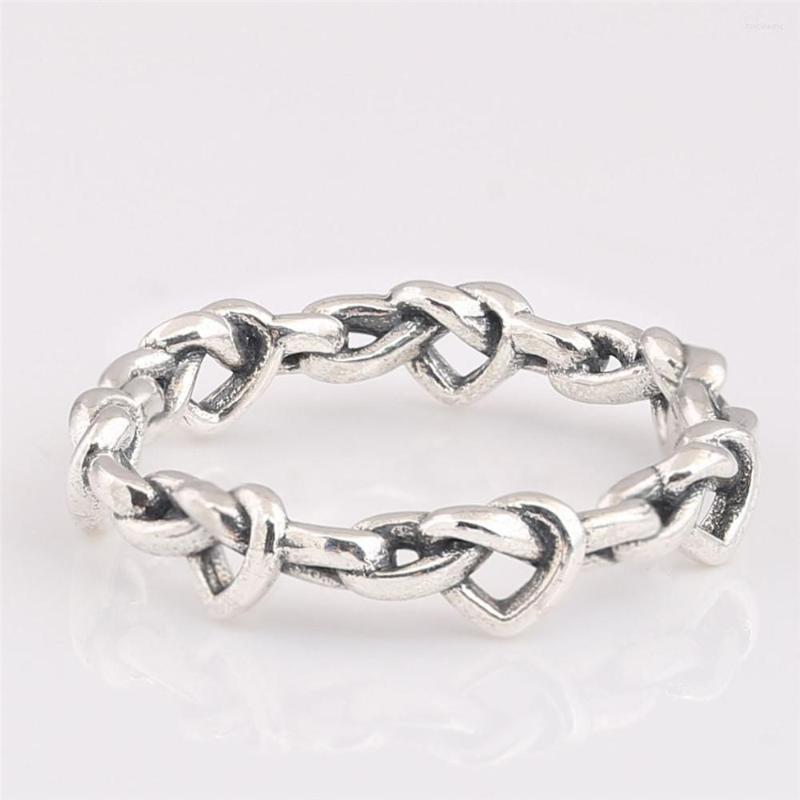 

Cluster Rings 925 Sterling Silver Pan Ring Knotted Hearts Emotional Bonds For Women Wedding Party Gift Fine Jewelry