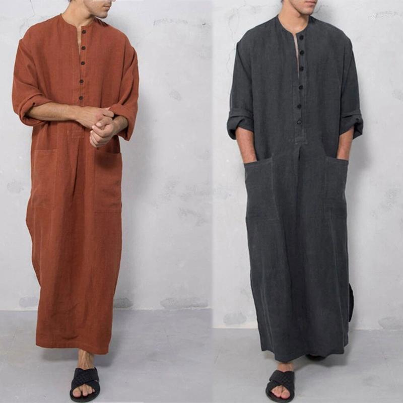 

Ethnic Clothing Middle East Muslim Robe Men Jubba Thobe With Pocket Kaftan For Daily Wear