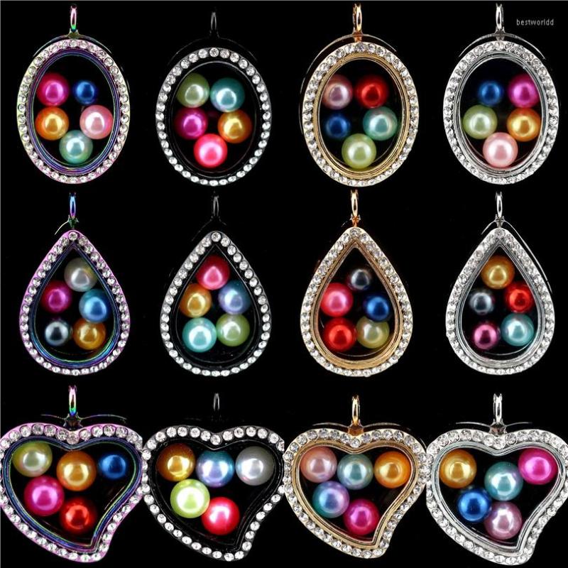 

Pendant Necklaces Rhinestone Glass Memory Locket Teardrop Heart Pearl Cage For 8mm (Mixed Color)