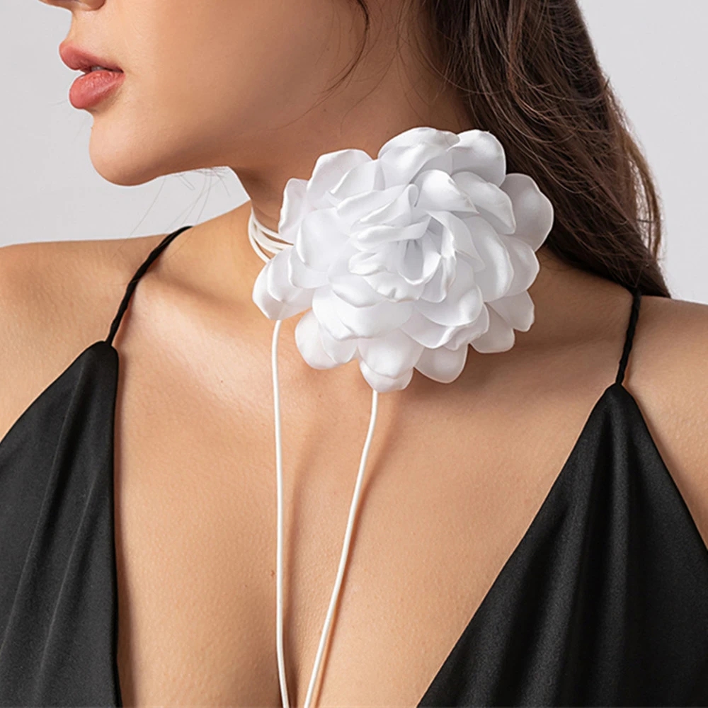 

Elegant Big Rose Flower Adjustable Rope Necklace For Women Girls Party Fashion Choker Collar Necklace Romantic Jewelry