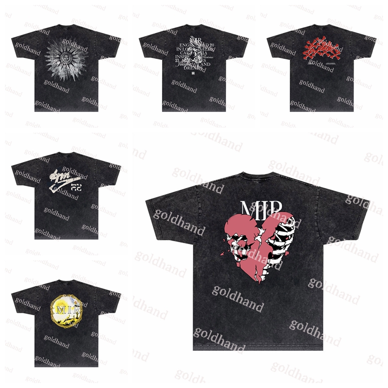 

New Men Summer Tees Designer Tide Retro Washed T Shirt Luxury Band Men Women Casual Tops Pure Cotton Breathable tshirt, #2