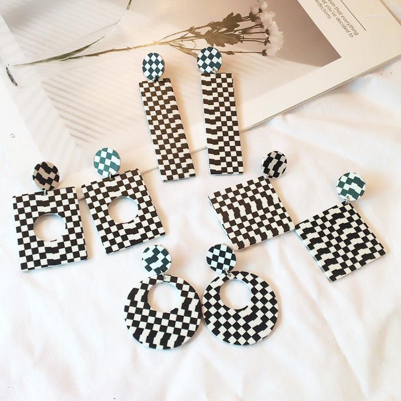 

Dangle Earrings JOUVAL Big Lattice Acrylic Geometry Drop Black White Circle Square Earring Female Brincos Fashion Women Jewelry